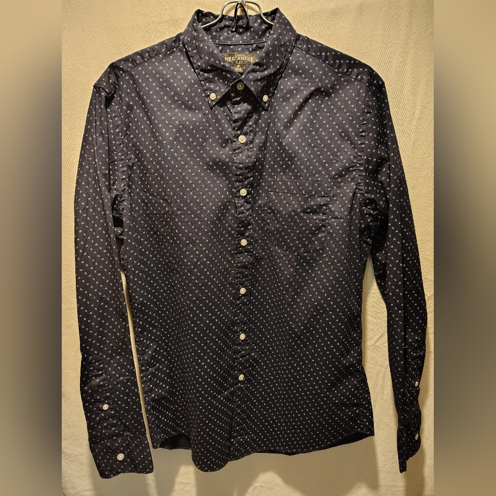 J. Crew Mercantile Flex Navy & White Button Down Men's Shirt Size Medium NWOT